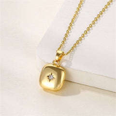 Cubic Zirconia & 18K Gold-Plated Star Square Pendant Necklace