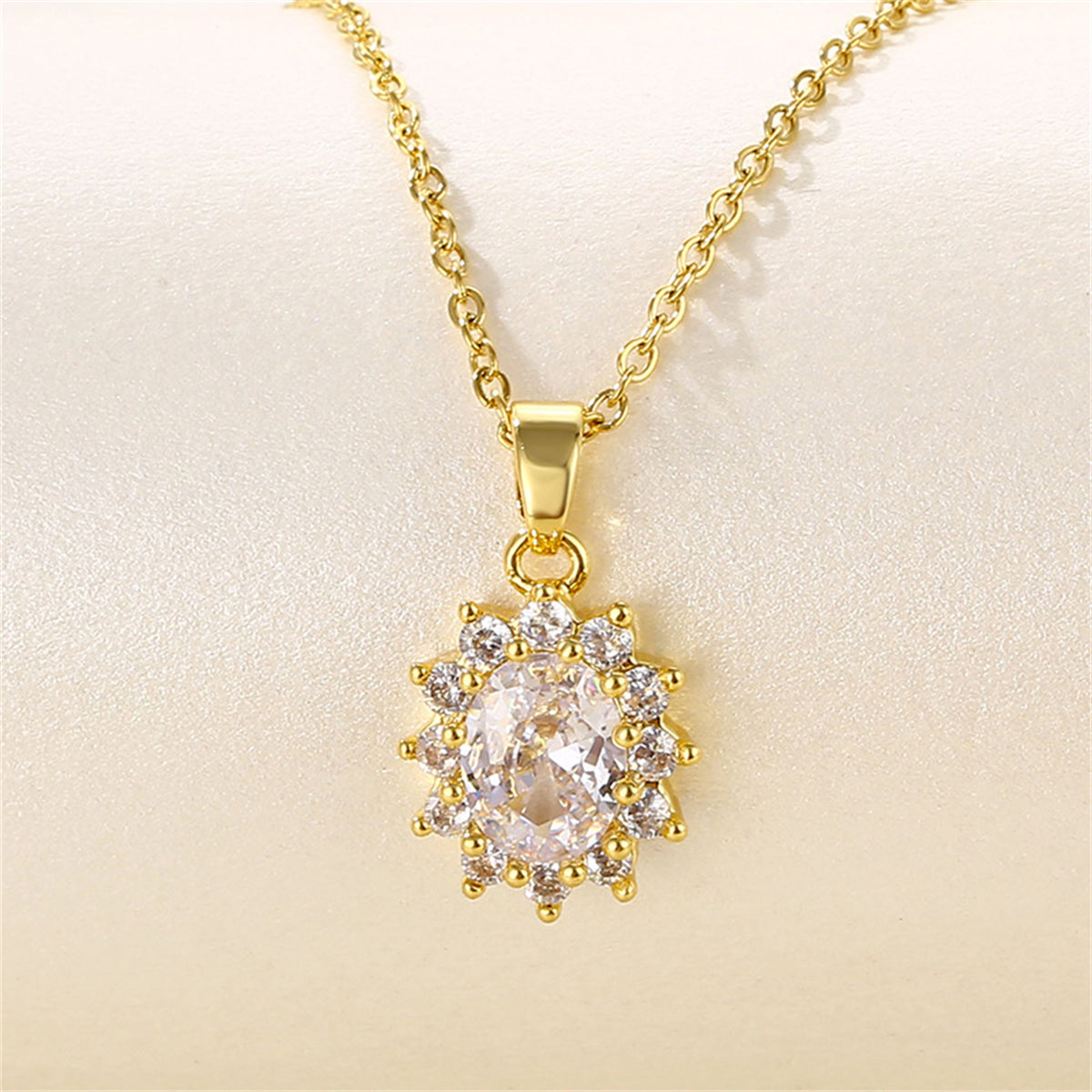 Oval-Cut Crystal & Cubic Zirconia 18K Gold-Plated Botanical Pendant Necklace