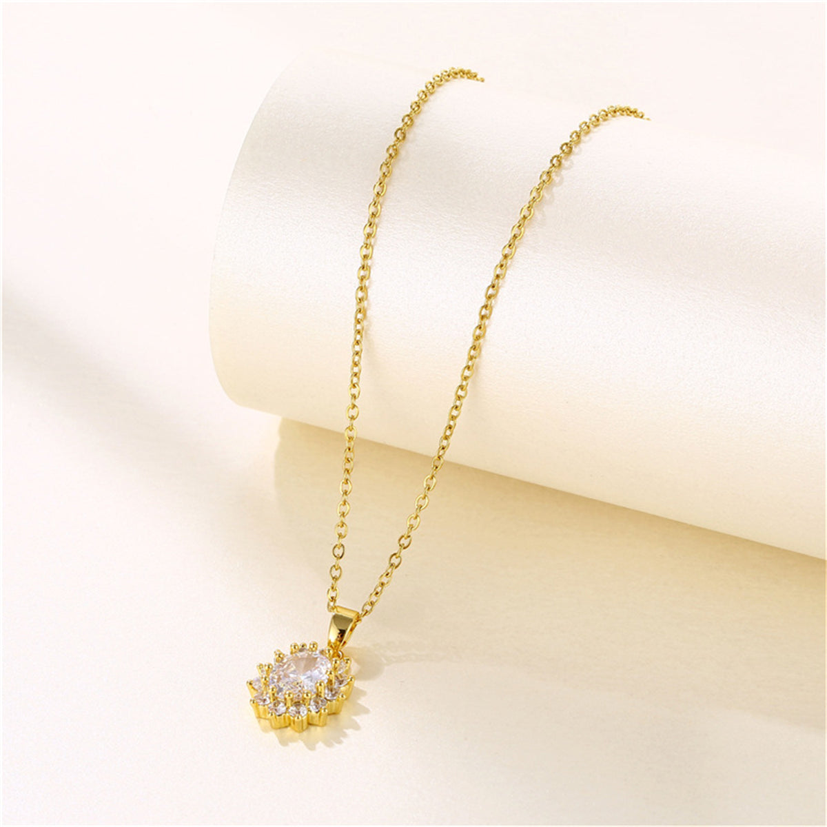 Oval-Cut Crystal & Cubic Zirconia 18K Gold-Plated Botanical Pendant Necklace