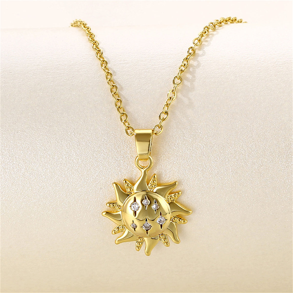 Cubic Zirconia & 18K Gold-Plated Sun Pendant Necklace