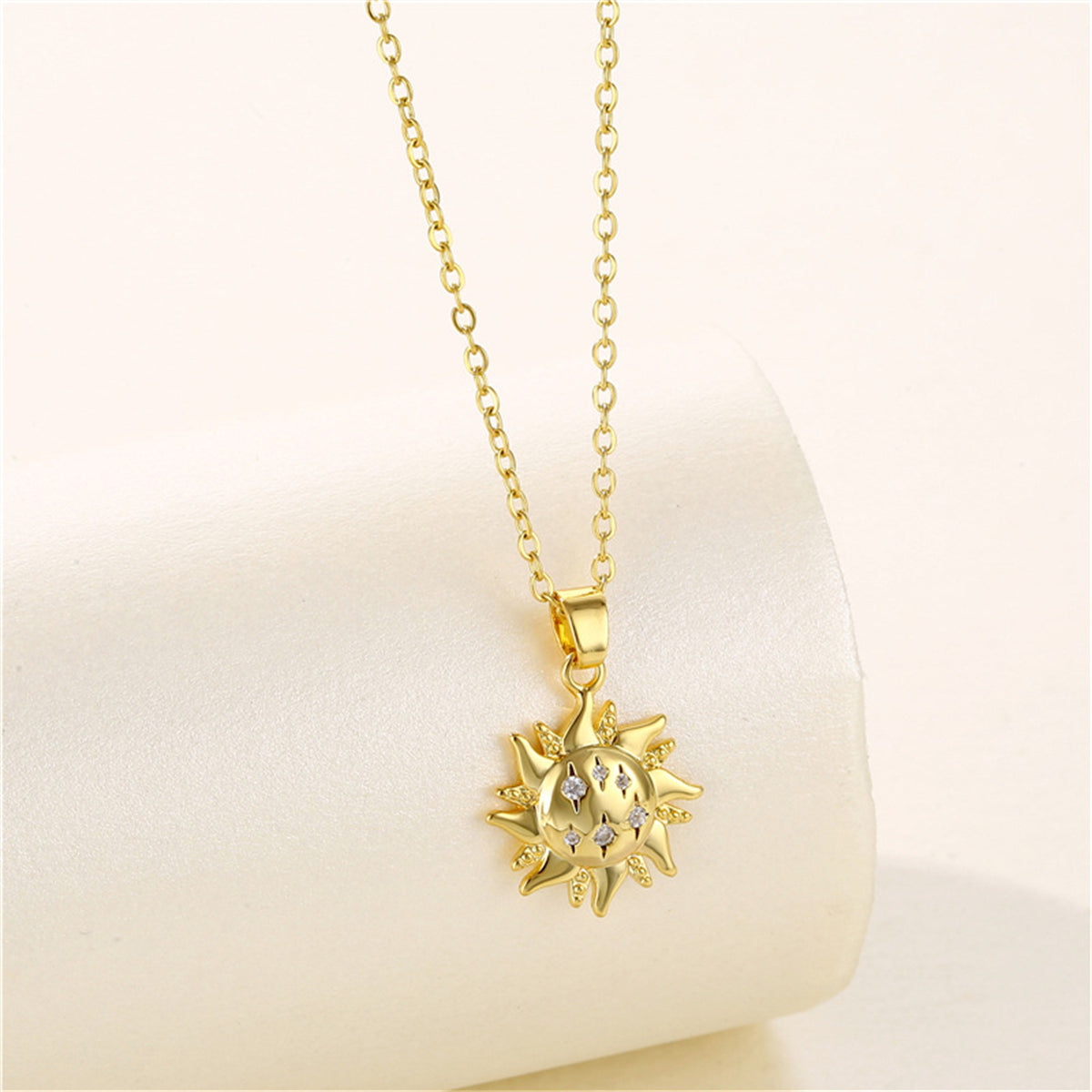 Cubic Zirconia & 18K Gold-Plated Sun Pendant Necklace