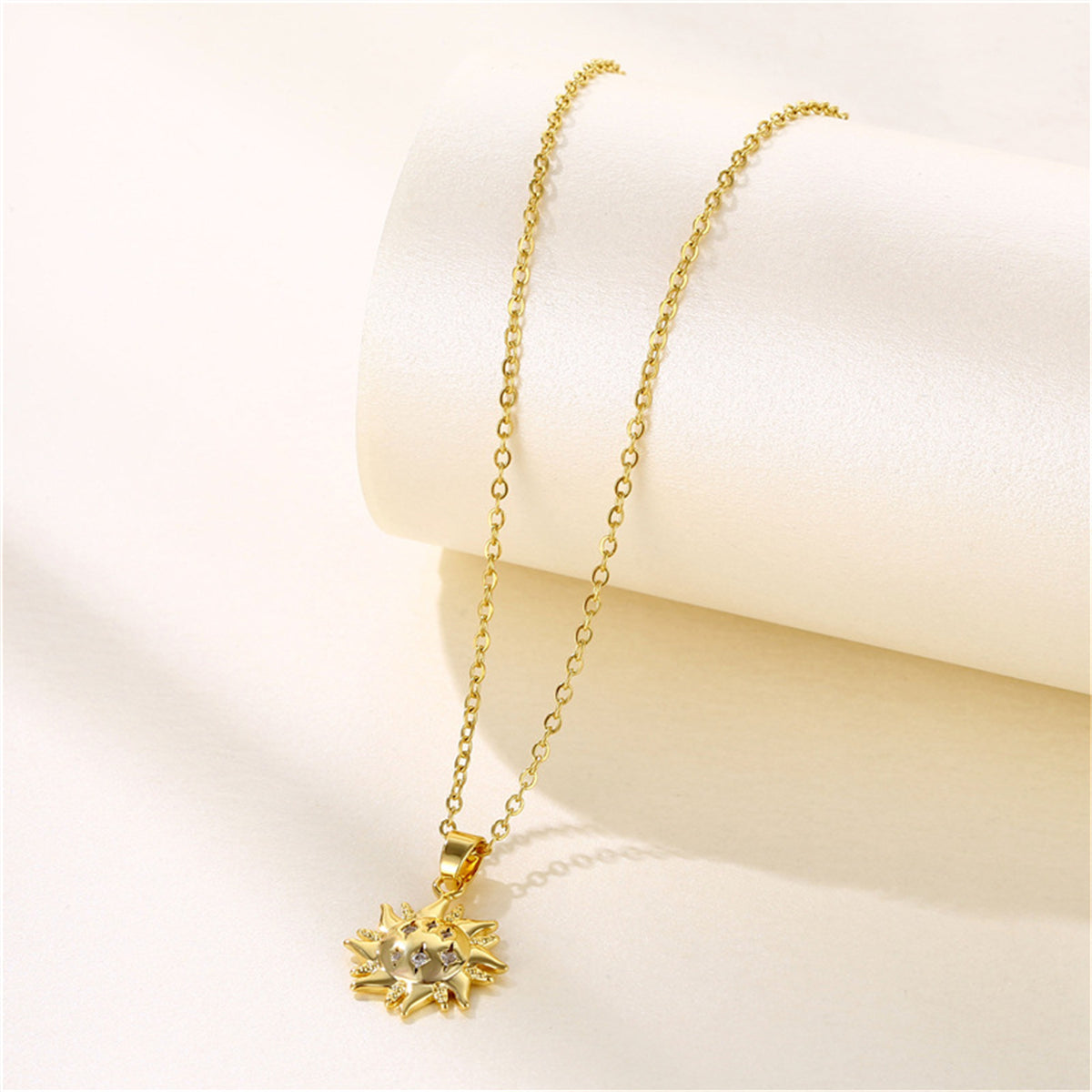 Cubic Zirconia & 18K Gold-Plated Sun Pendant Necklace