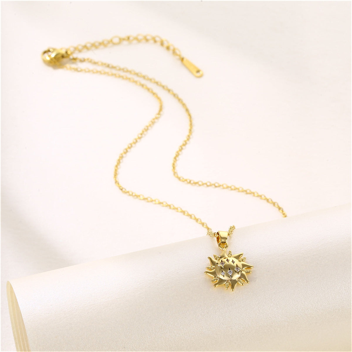 Cubic Zirconia & 18K Gold-Plated Sun Pendant Necklace