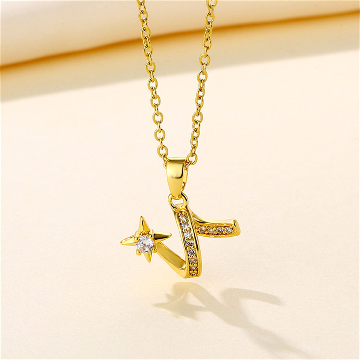 Cubic Zirconia & 18K Gold-Plated Shooting Star Pendant Necklace