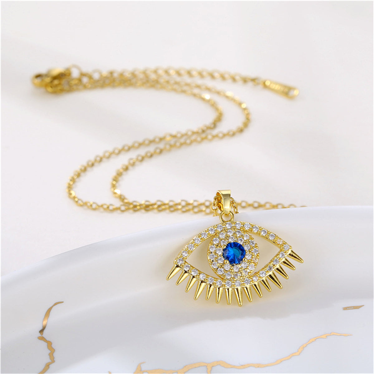 Blue Cubic Zirconia & 18K Gold-Plated Eye Pendant Necklace