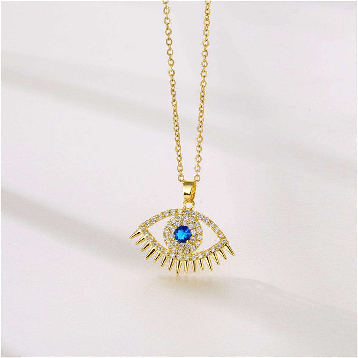 Blue Cubic Zirconia & 18K Gold-Plated Eye Pendant Necklace