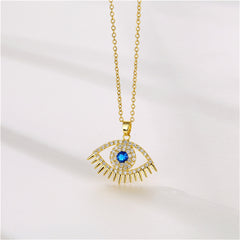 Blue Cubic Zirconia & 18K Gold-Plated Eye Pendant Necklace