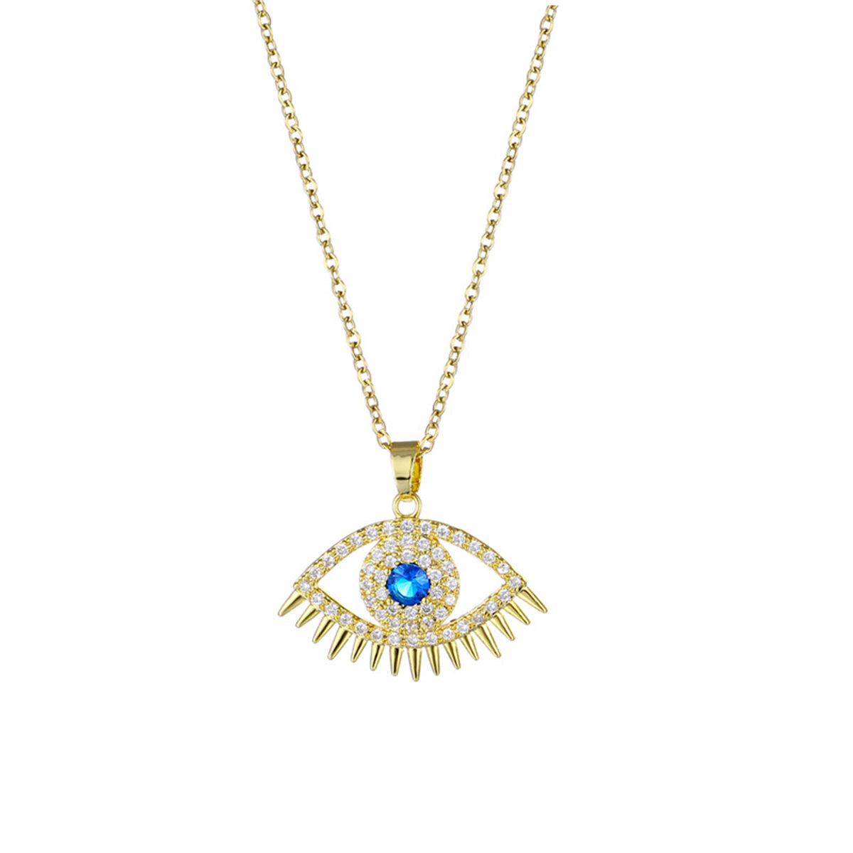 Blue Cubic Zirconia & 18K Gold-Plated Eye Pendant Necklace