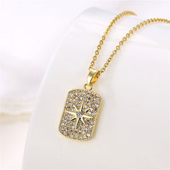 Cubic Zirconia & 18K Gold-Plated Star Rectangle Pendant Necklace