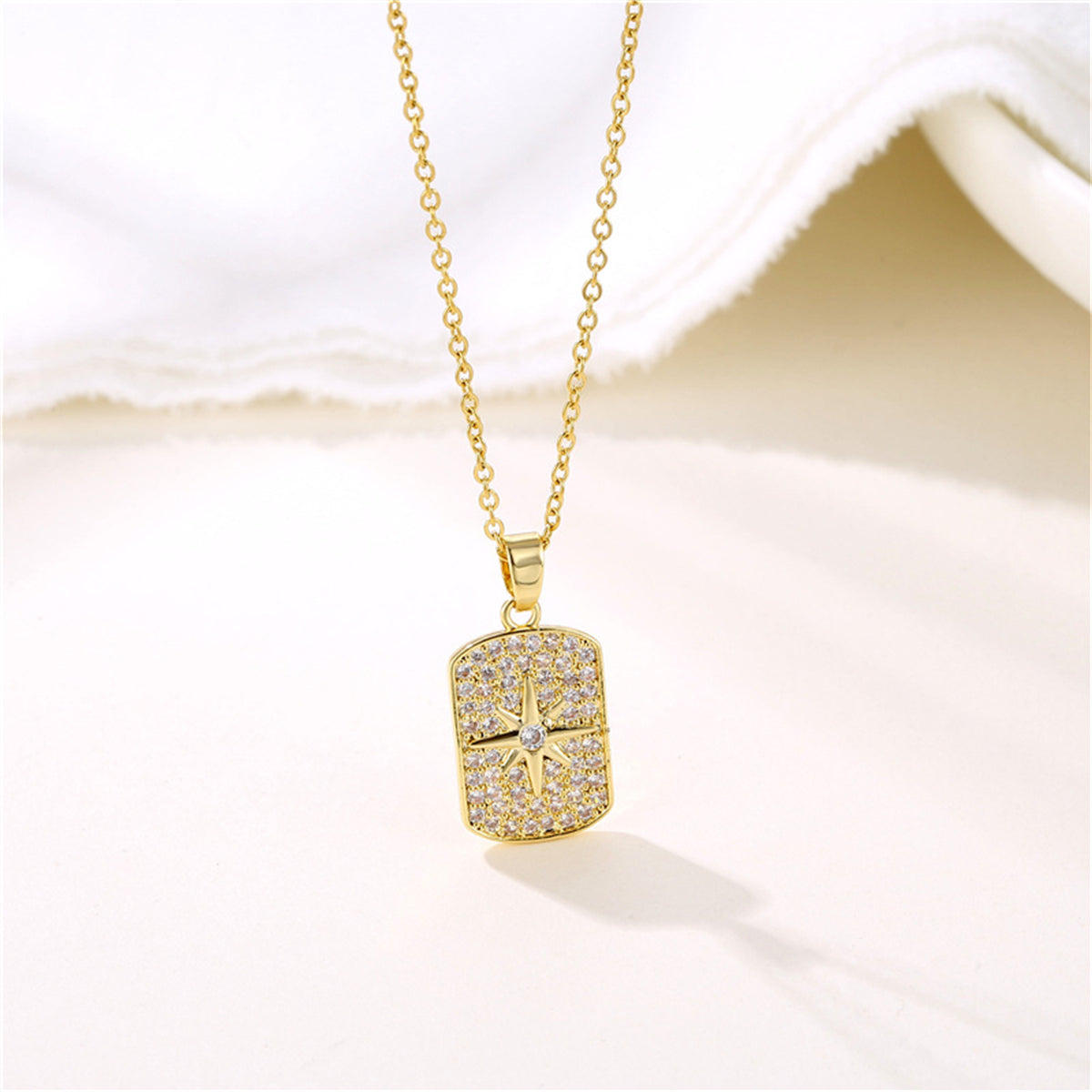 Cubic Zirconia & 18K Gold-Plated Star Rectangle Pendant Necklace