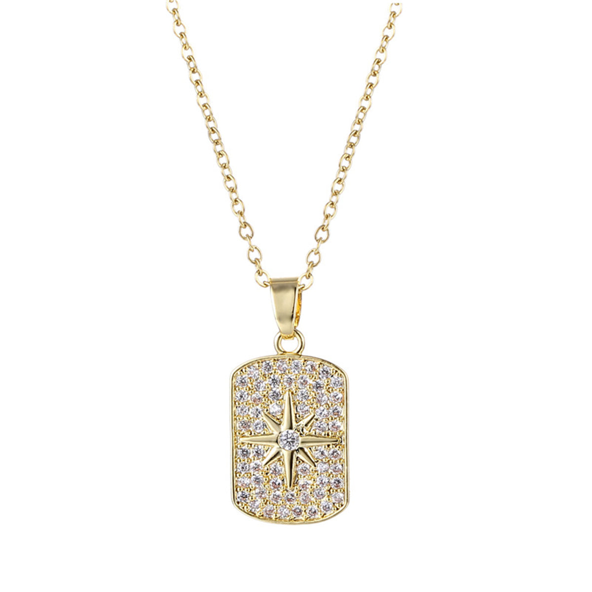 Cubic Zirconia & 18K Gold-Plated Star Rectangle Pendant Necklace