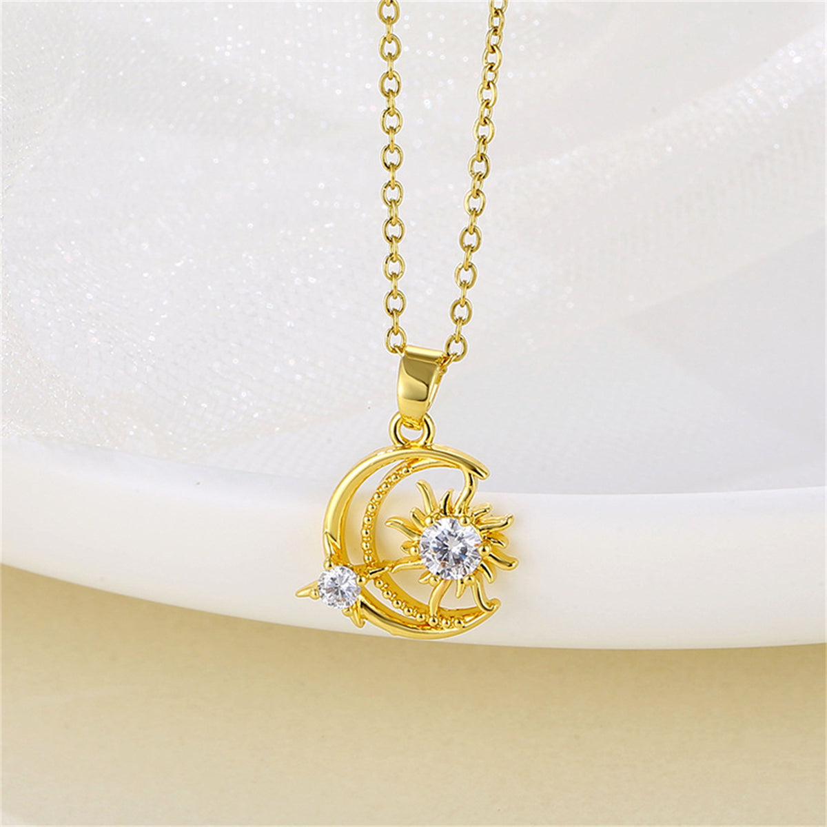 Clear Crystal & 18K Gold-Plated Moon Sun Pendant Necklace