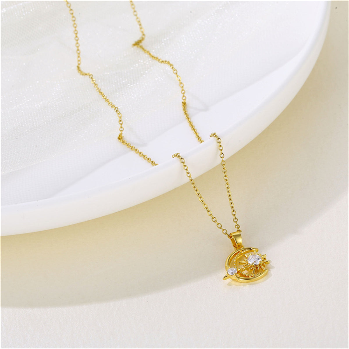 Clear Crystal & 18K Gold-Plated Moon Sun Pendant Necklace