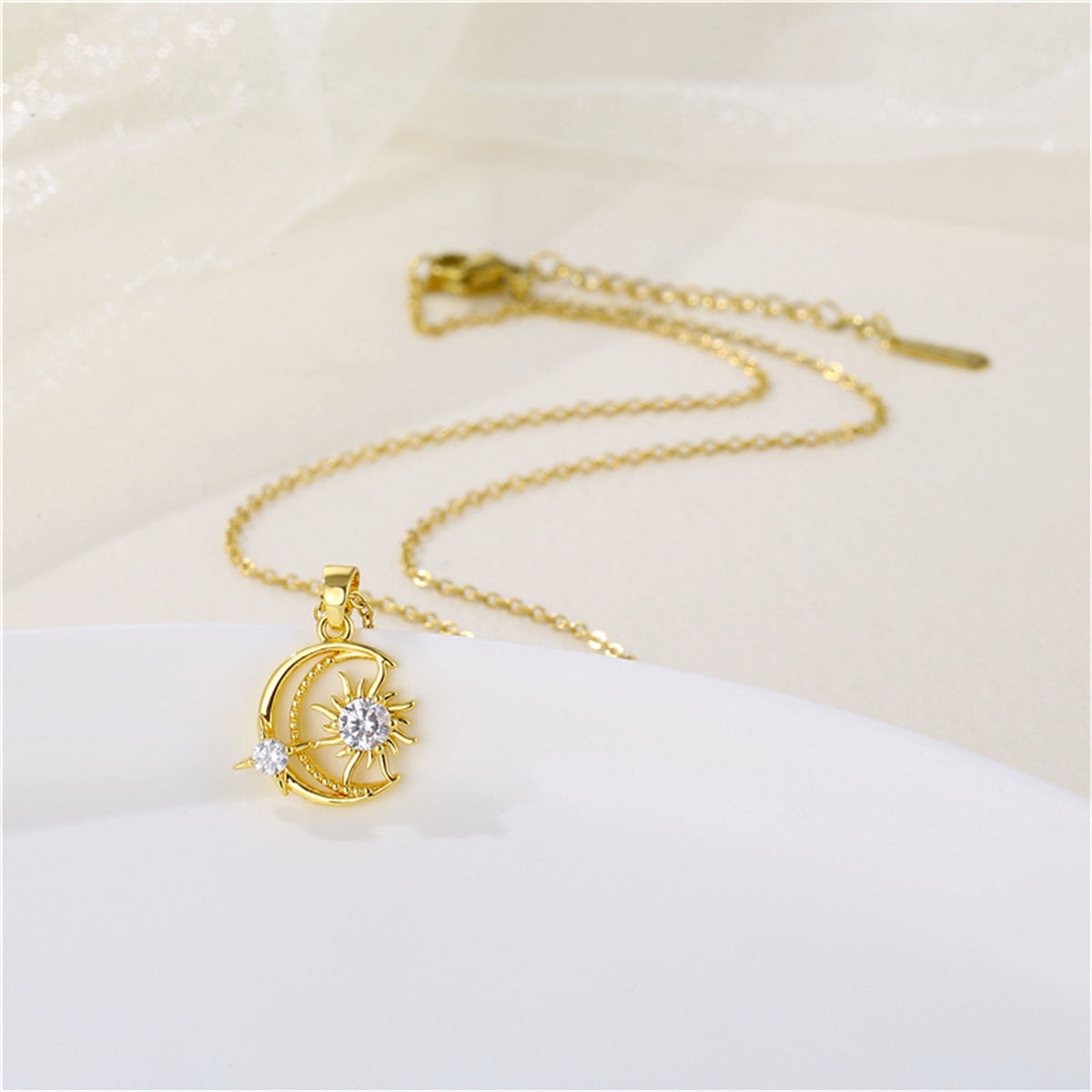 Clear Crystal & 18K Gold-Plated Moon Sun Pendant Necklace