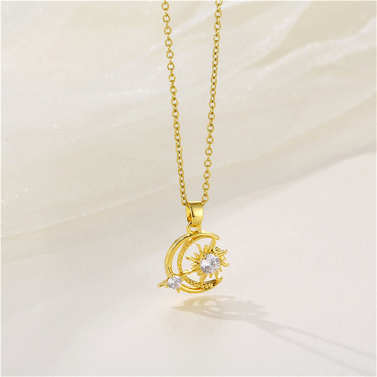 Clear Crystal & 18K Gold-Plated Moon Sun Pendant Necklace