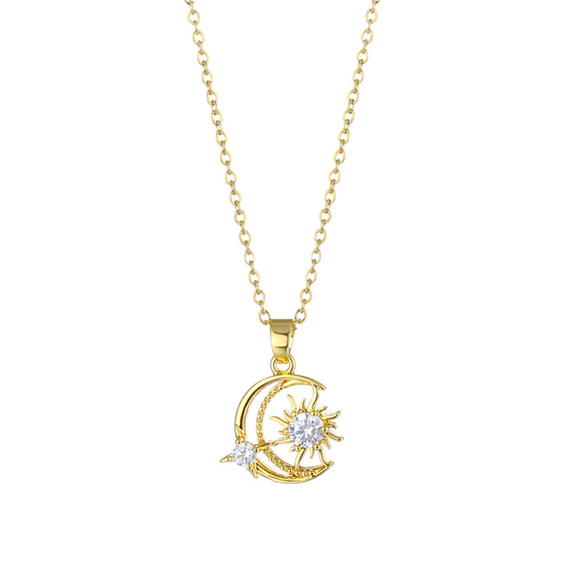 Clear Crystal & 18K Gold-Plated Moon Sun Pendant Necklace