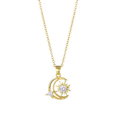 Clear Crystal & 18K Gold-Plated Moon Sun Pendant Necklace