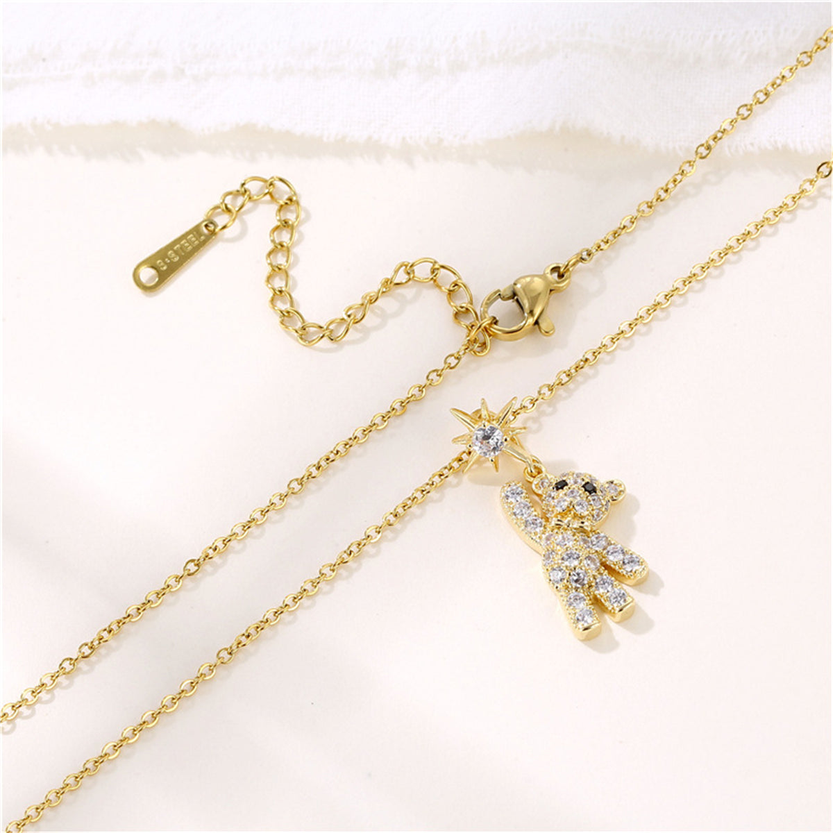 Cubic Zirconia & 18K Gold-Plated Star Bear Pendant Necklace