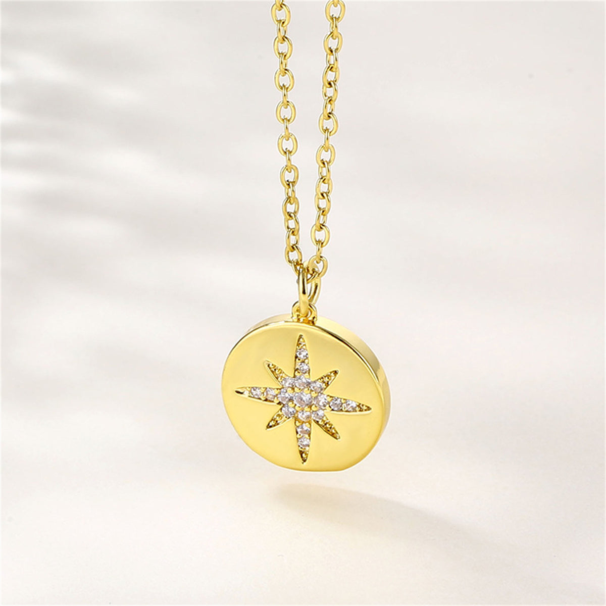 Cubic Zirconia & 18K Gold-Plated Star Round Pendant Necklace