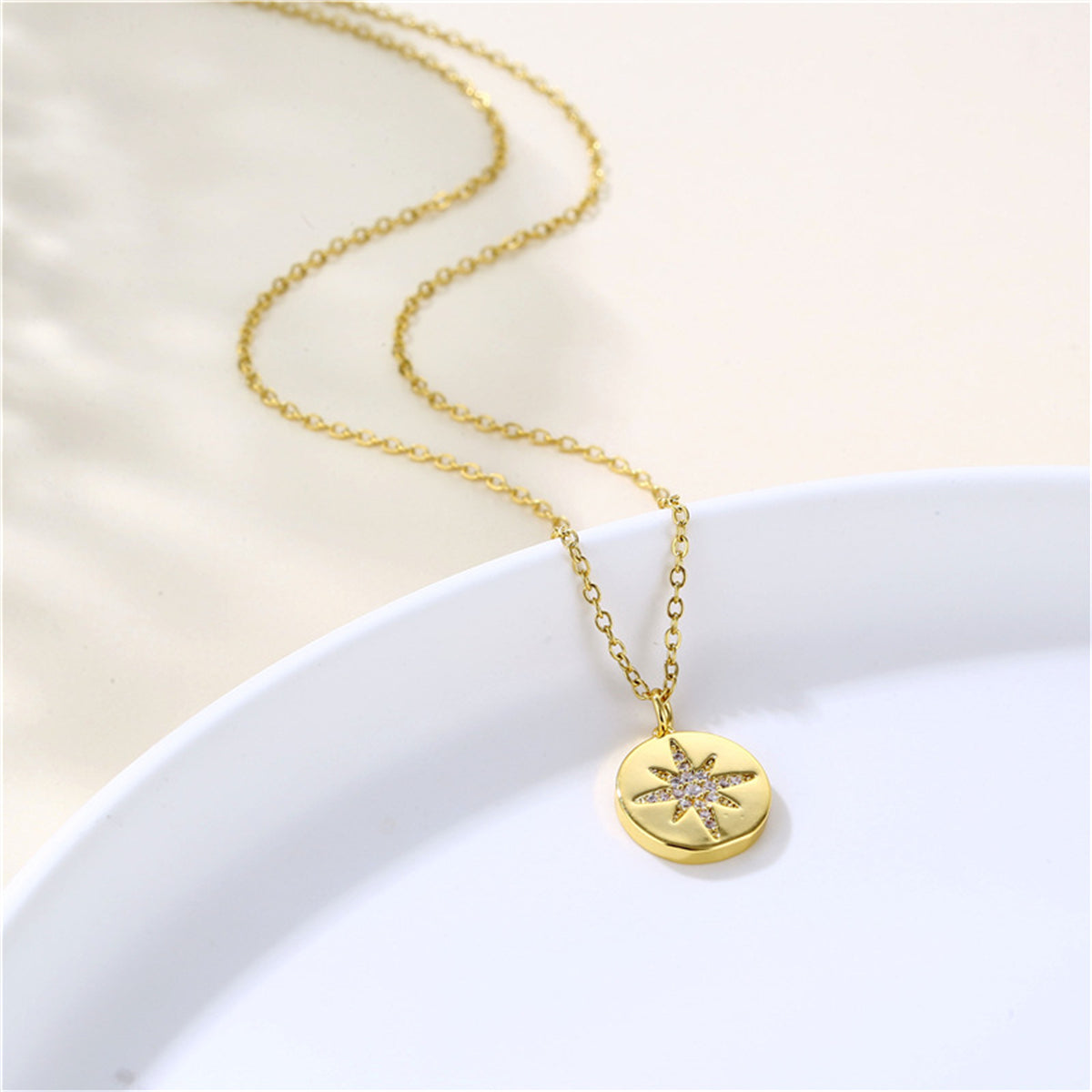 Cubic Zirconia & 18K Gold-Plated Star Round Pendant Necklace