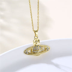 Cubic Zirconia & 18K Gold-Plated Planet Pendant Necklace