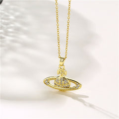 Cubic Zirconia & 18K Gold-Plated Planet Pendant Necklace