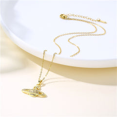 Cubic Zirconia & 18K Gold-Plated Planet Pendant Necklace