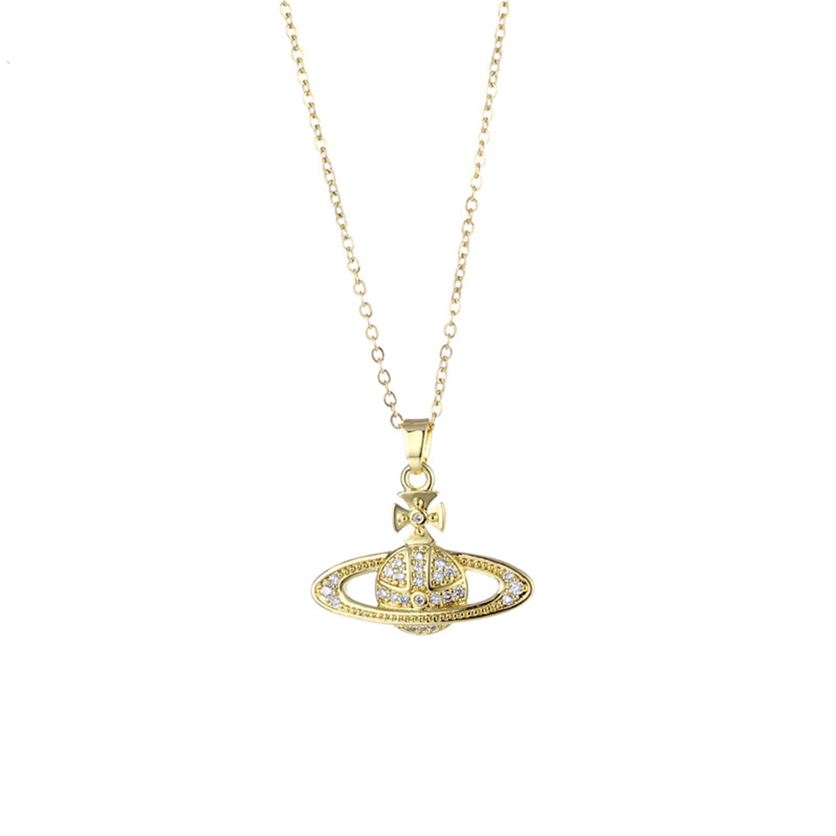 Cubic Zirconia & 18K Gold-Plated Planet Pendant Necklace