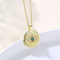 Cubic Zirconia & 18K Gold-Plated Eye Round Pendant Necklace