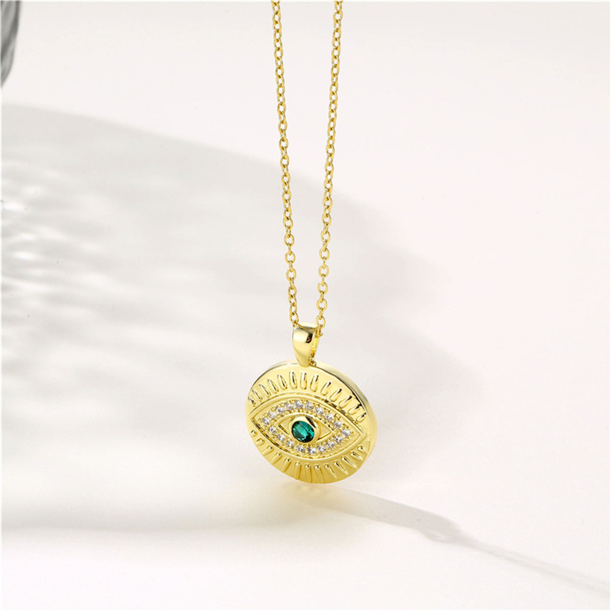 Cubic Zirconia & 18K Gold-Plated Eye Round Pendant Necklace