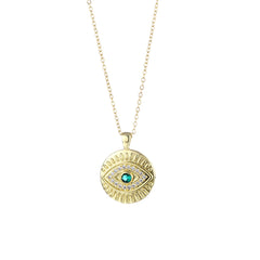 Cubic Zirconia & 18K Gold-Plated Eye Round Pendant Necklace