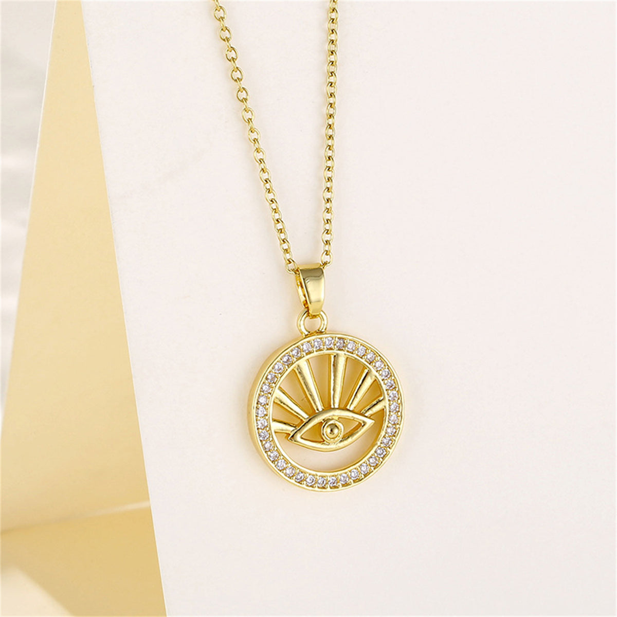 Cubic Zirconia & 18K Gold-Plated Eye Pendant Necklace