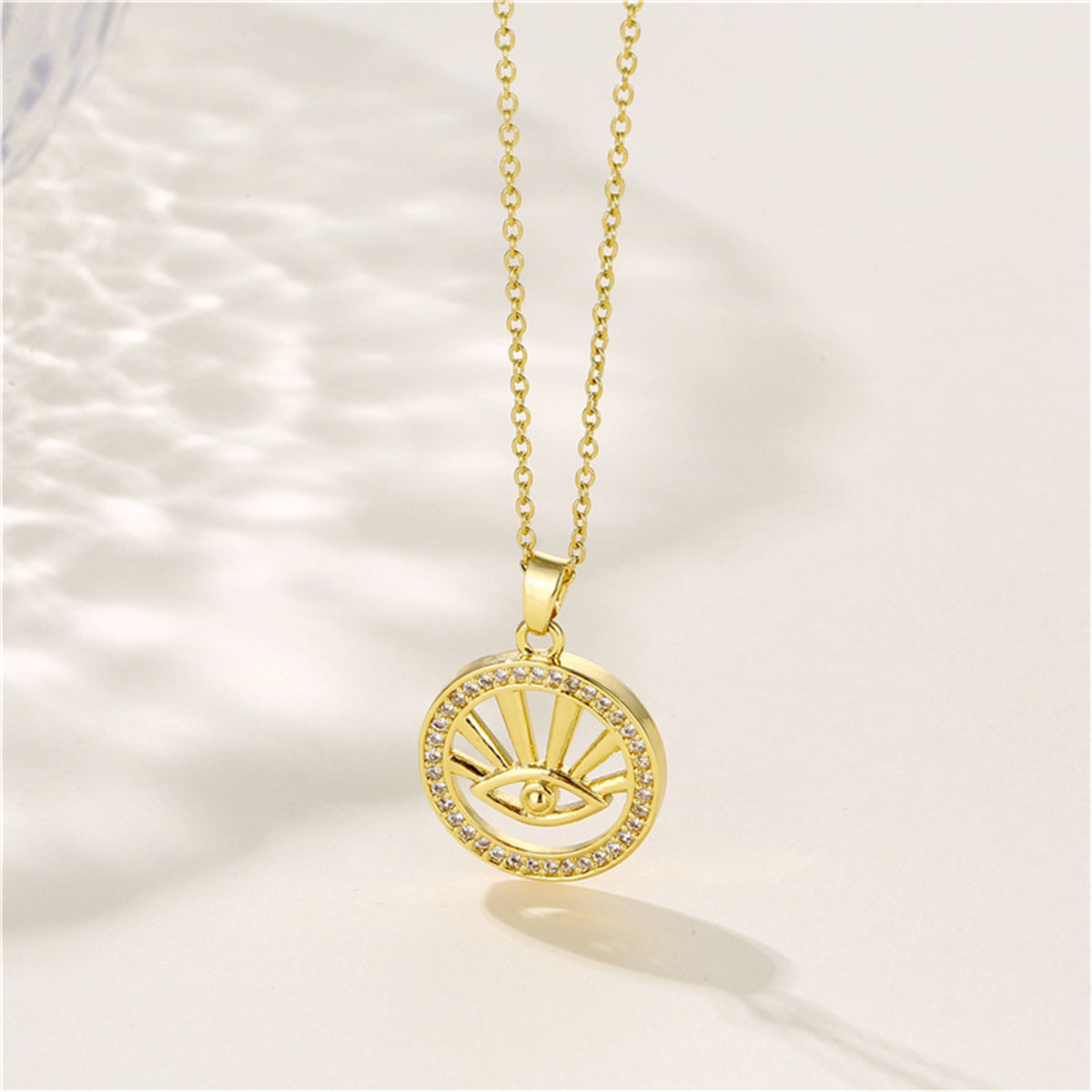 Cubic Zirconia & 18K Gold-Plated Eye Pendant Necklace