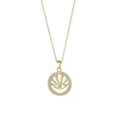 Cubic Zirconia & 18K Gold-Plated Eye Pendant Necklace