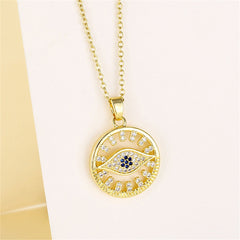 Cubic Zirconia & 18K Gold-Plated Eye Round Pendant Necklace