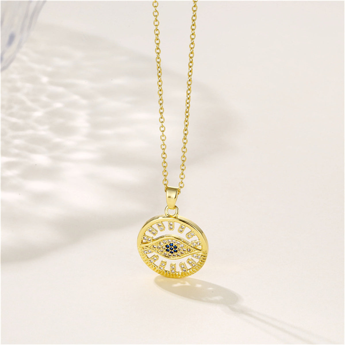 Cubic Zirconia & 18K Gold-Plated Eye Round Pendant Necklace