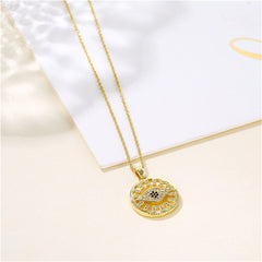 Cubic Zirconia & 18K Gold-Plated Eye Round Pendant Necklace