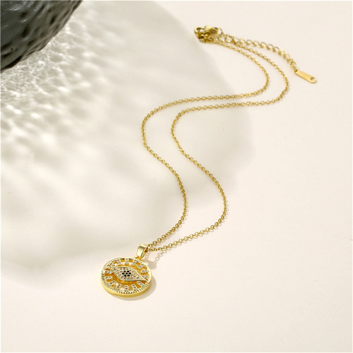 Cubic Zirconia & 18K Gold-Plated Eye Round Pendant Necklace