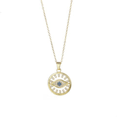 Cubic Zirconia & 18K Gold-Plated Eye Round Pendant Necklace