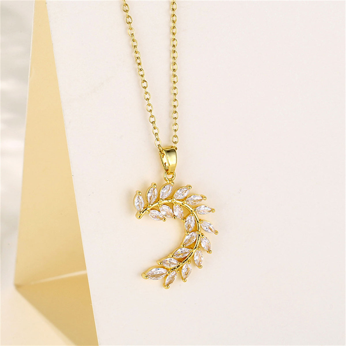 Crystal & 18K Gold-Plated Olive Branch Pendant Necklace