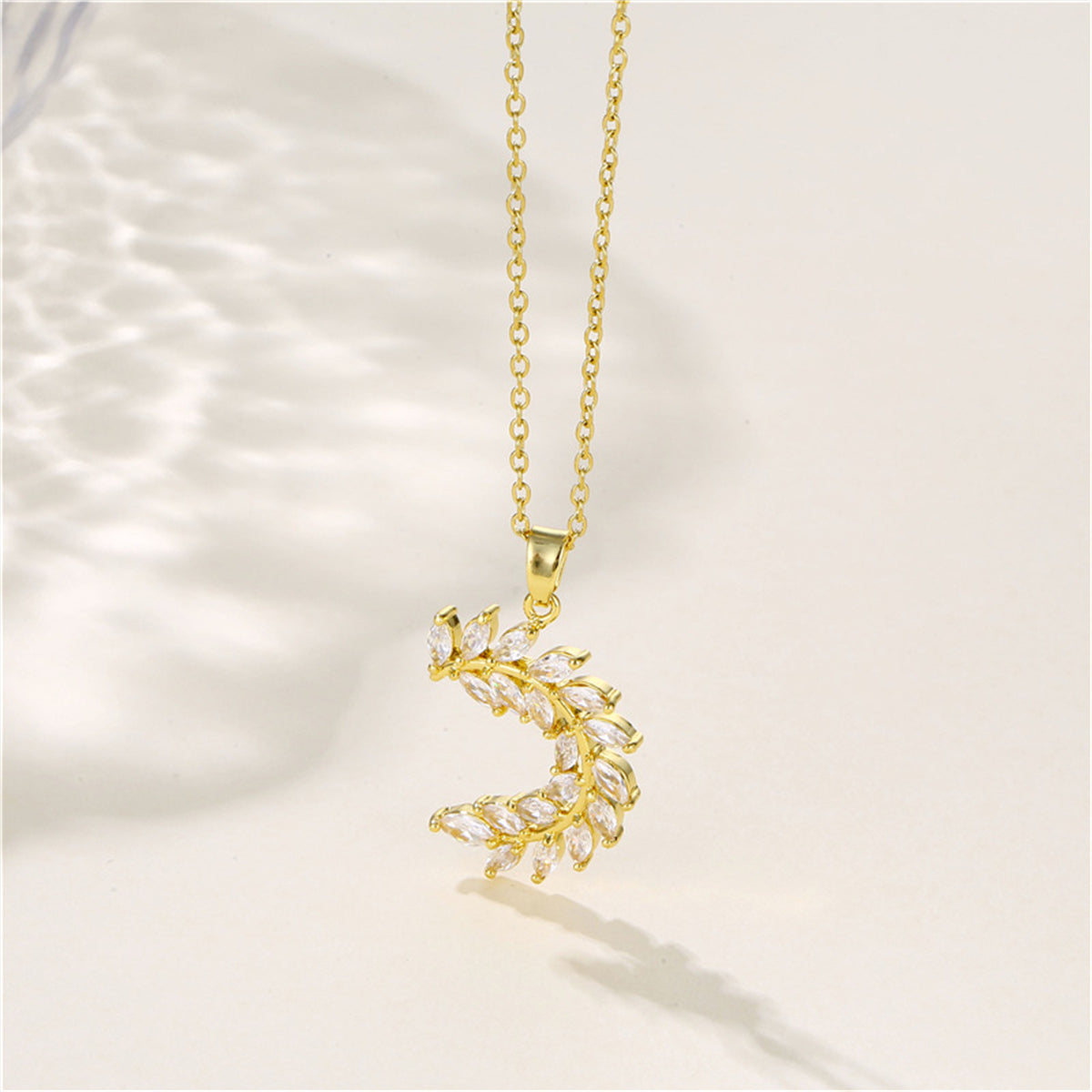 Crystal & 18K Gold-Plated Olive Branch Pendant Necklace