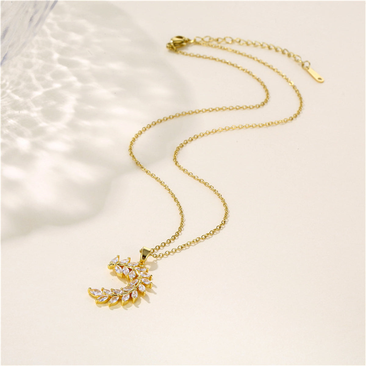 Crystal & 18K Gold-Plated Olive Branch Pendant Necklace