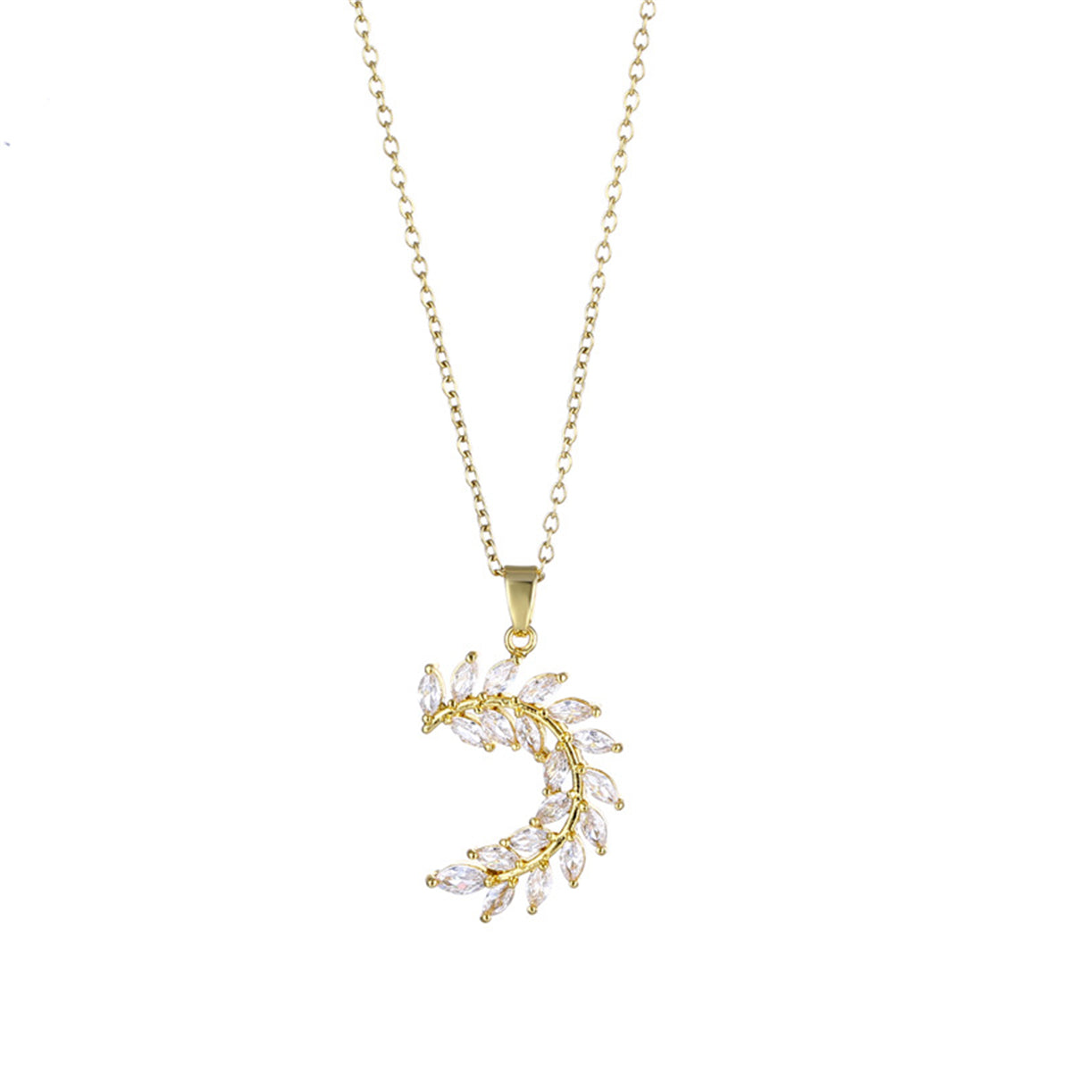 Crystal & 18K Gold-Plated Olive Branch Pendant Necklace