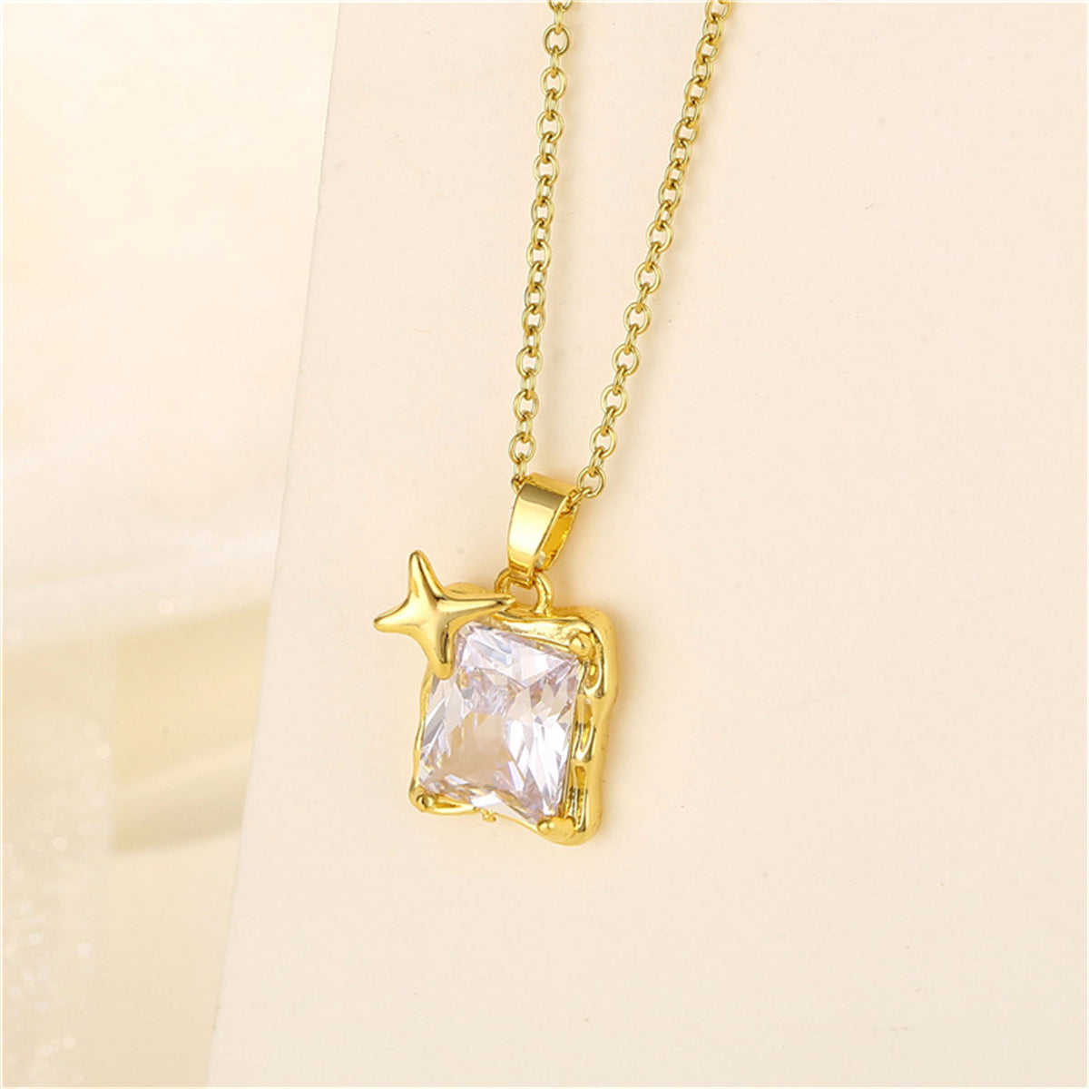 Crystal & 18K Gold-Plated Star Square Pendant Necklace