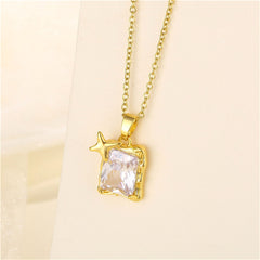 Crystal & 18K Gold-Plated Star Square Pendant Necklace