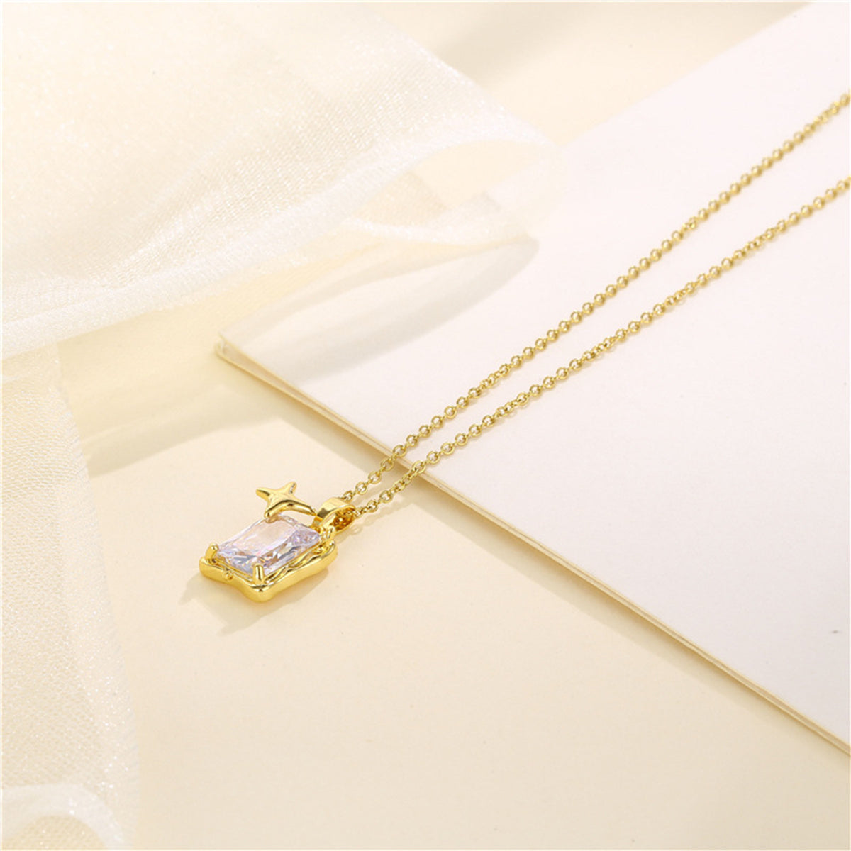 Crystal & 18K Gold-Plated Star Square Pendant Necklace