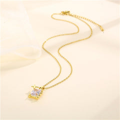 Crystal & 18K Gold-Plated Star Square Pendant Necklace