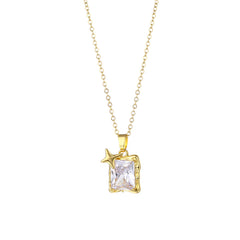 Crystal & 18K Gold-Plated Star Square Pendant Necklace