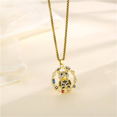 Crystal & 18K Gold-Plated Multicolor Panda Circle Pendant Necklace