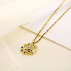 Crystal & 18K Gold-Plated Multicolor Panda Circle Pendant Necklace